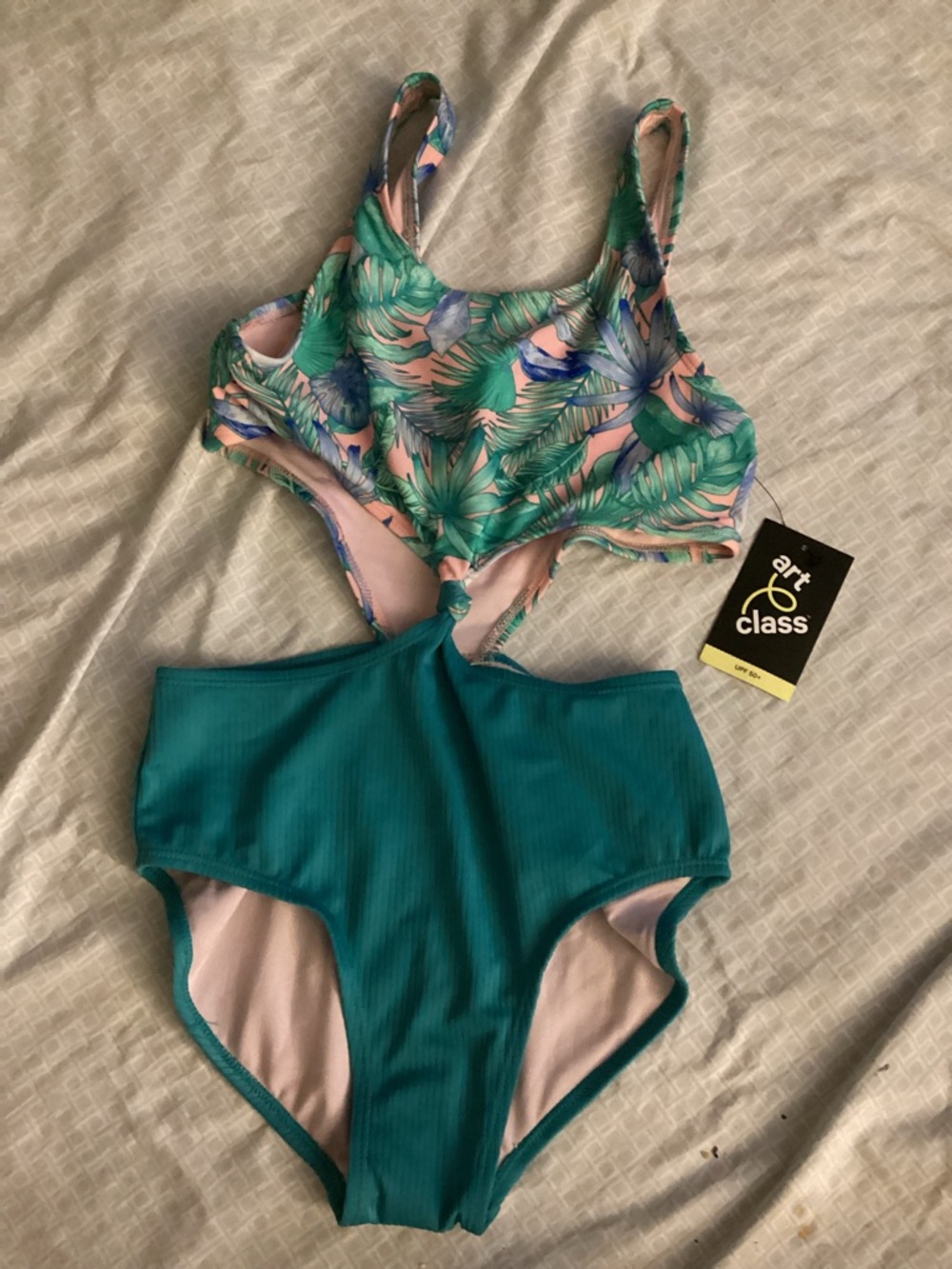 art class Teal & Green Tropical Cutout One-Piece